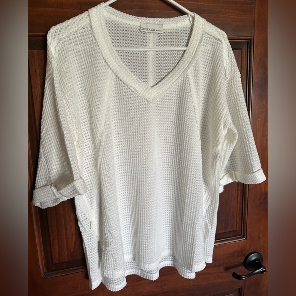 Zenana S/M Oversized Brushed Waffle Exposed Seam 3/4 Sleeve Boutique Top